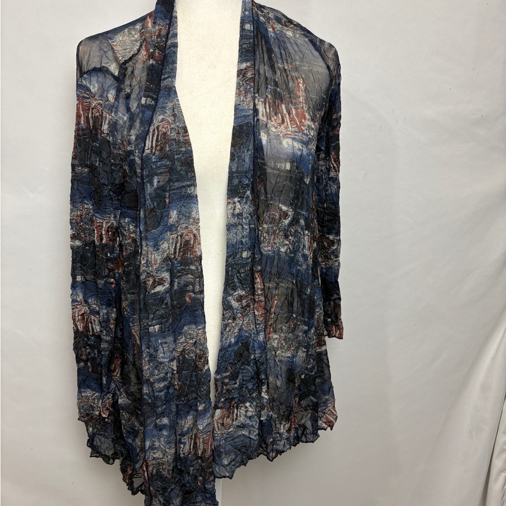 Comfy USA Lagenlook Sheer Mesh Kimono Cardigan & Scarf Sz Small